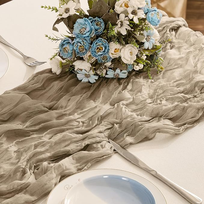 BALCONY & FALCON 2 Pack Nude Cheesecloth Table Runner 10FT 120 Inch Rustic & by BALCONYFALCON