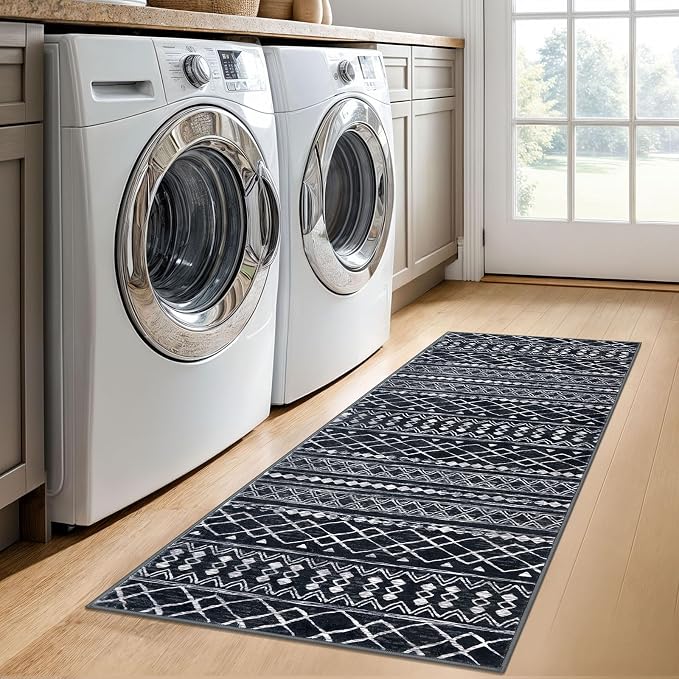 KUTA Boho Vintage Hallway Runners 2x5 ft Black Moroccan Washable Runner Rug - Image 3