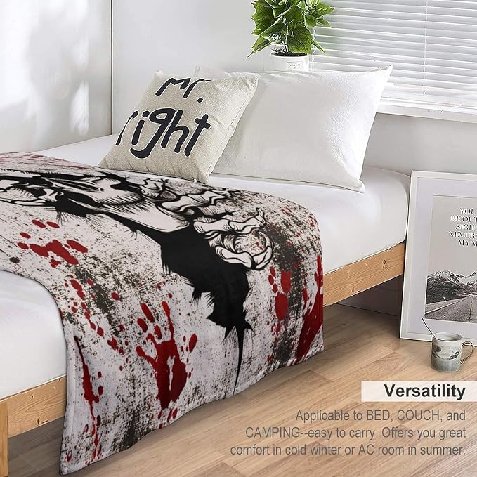 Horror Skull Throw Blanket, Halloween Day of The Dead Vintage Gothic Scary - Image 5