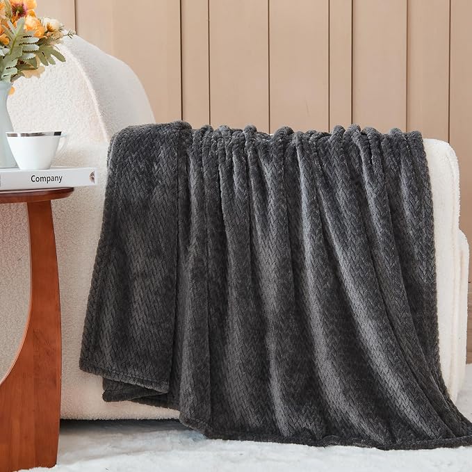 NEWCOSPLAY Super Soft Throw Blanket Dark Grey Premium Silky Flannel Fleece - Image 2