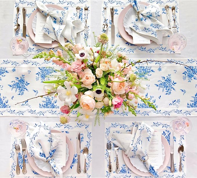 Solino Home Blue Floral Print Table Runner 90 Inches Long - Image 3