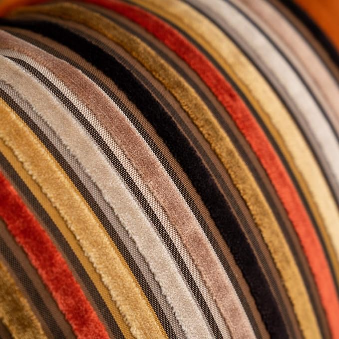 Yangest Orange Striped Patchwork Throw Pillow Cover Gold Leather Cushion Cover - Image 3