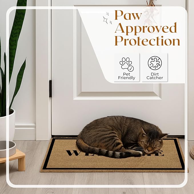 Coir Door Mats 17" X 30", Non-Slip Sturdy, PVC Backed Heavy Duty, Welcome - Image 6