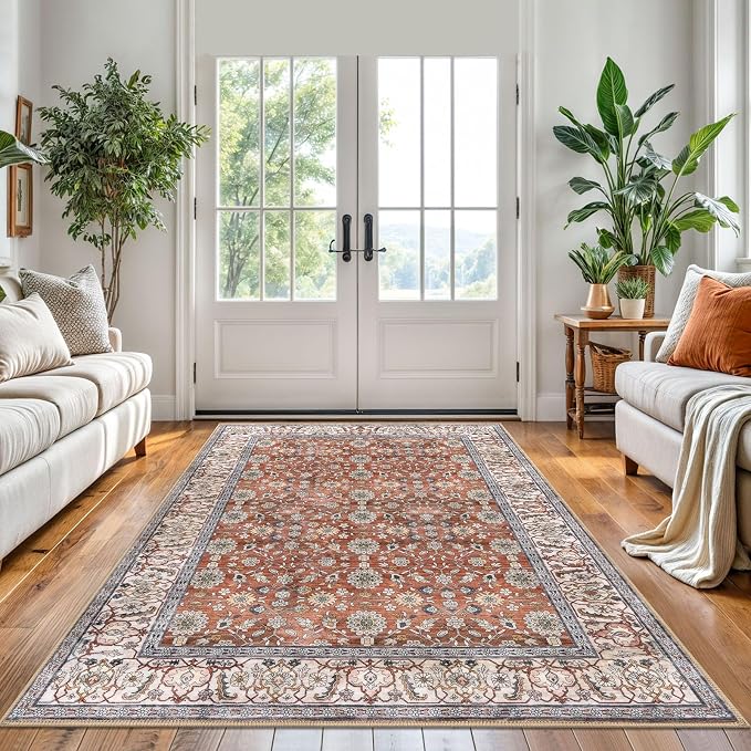 KUTA 5x7 Area Rugs, Vintage Terracotta Washable Rugs - Image 2