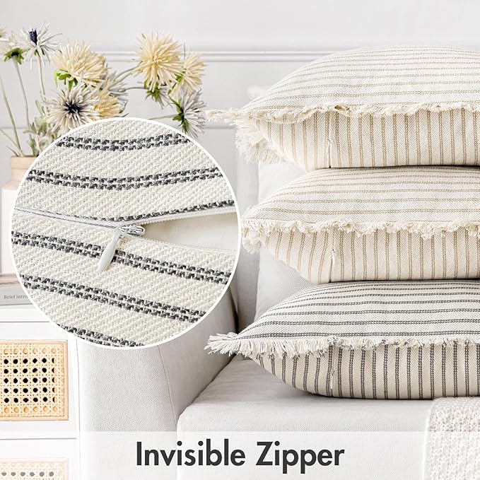 MIULEE Pack of 2 Gray Pillow Covers 24x24 Inch Striped Farmhouse Couch Throw - Image 3