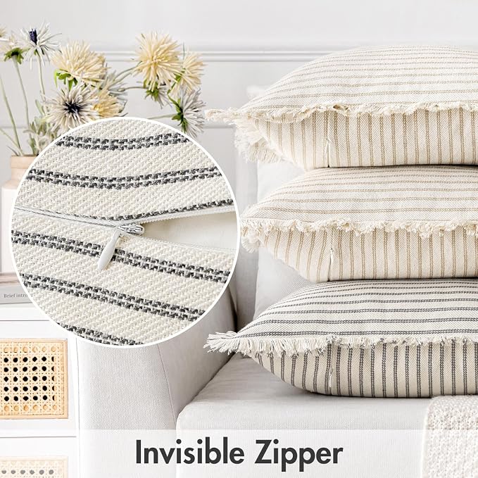 MIULEE Gray Pack of 2 Pillow Covers 18x18 Inch Striped Farmhouse Couch Throw - Image 3