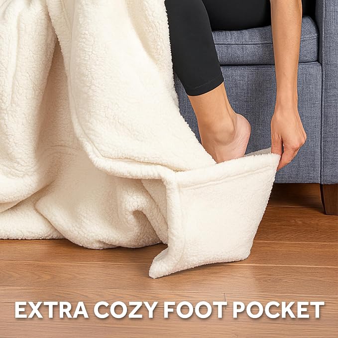 Sunbeam Royal Sherpa Foot Pocket Heated Throw Electric Blanket, 4 Heat Settings - Image 5