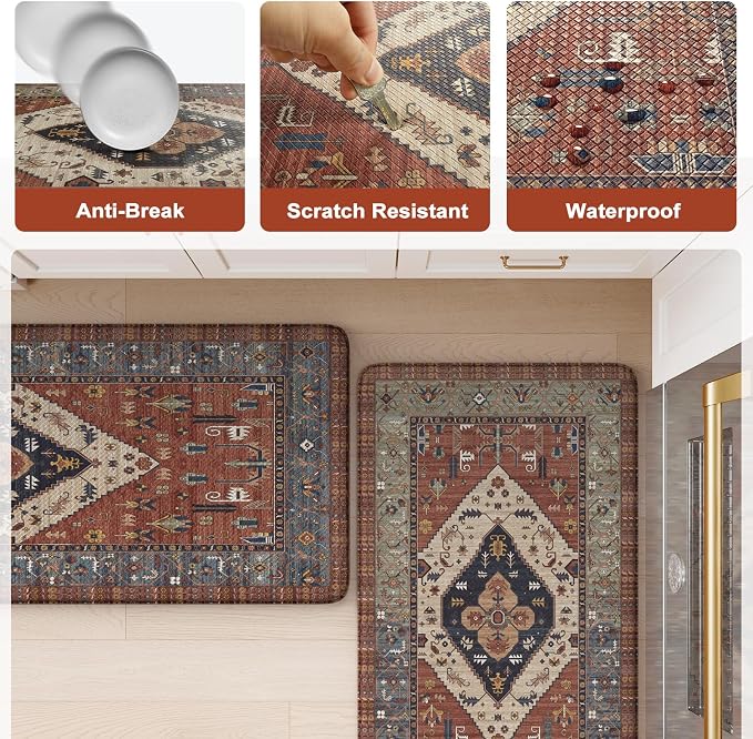 KIMODE Anti Fatigue Kitchen Mats, Boho Distressed Kitchen Rugs 20"x47"+20"x32" - Image 6