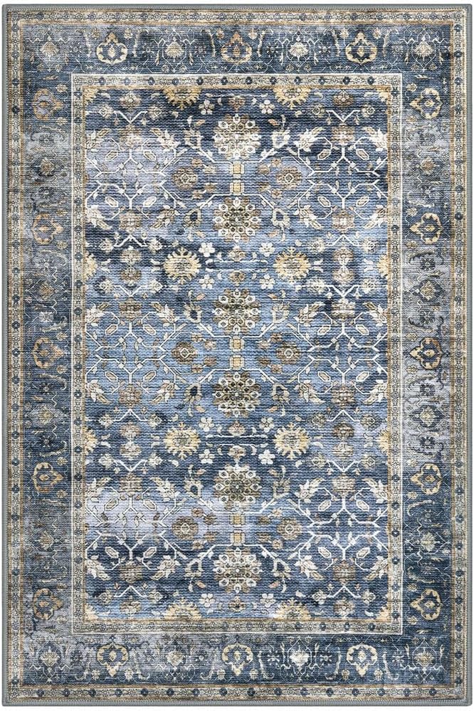 KUTA Floral Area Rugs for Living Room 8x10 Blue Grey Beige, Washable Large Rug - Image 8