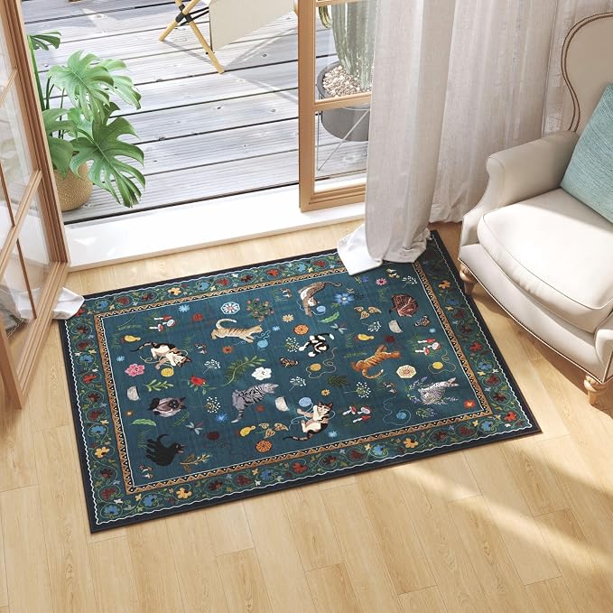 Rugcomf Door Mat Indoor Entrance 2x3 Rug Machine Washable Boho Floral Animal - Image 3