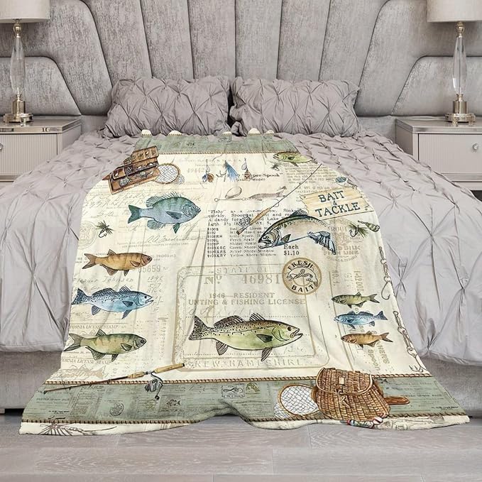 Fishing Blanket Fishing Gifts for Men Fish Throw Blanket Fishing Blanket for - Image 3
