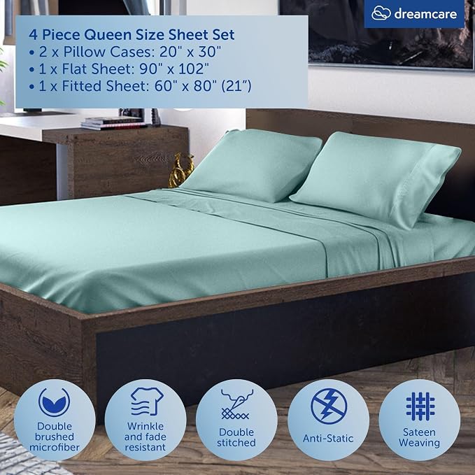 DREAMCARE Queen Sheet Set – 4 pcs Cooling Sheets – up to 21” Extra Deep Pocket - Image 4