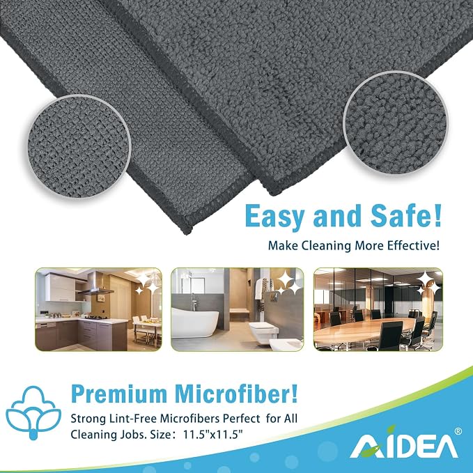 AIDEA Microfiber Cleaning Cloth Grey 12PK, Microfiber Towels - Image 7