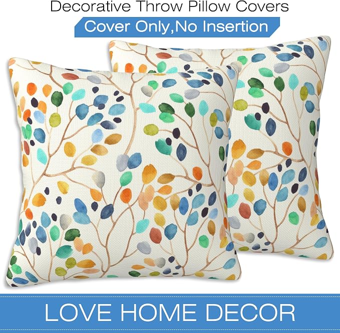 Throw Pillow Covers Colorful Leaves Spots Pillow Covers 16x16 Inch Set of 2 - Image 3