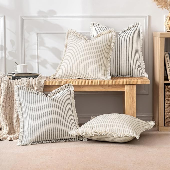MIULEE Pack of 2 Gray Pillow Covers 20x20 Inch Striped Farmhouse Couch Throw - Image 5