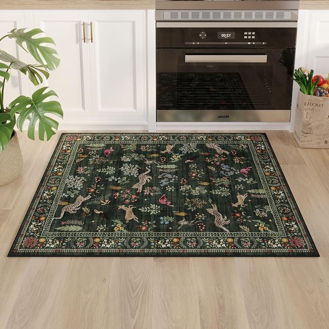 Rugcomf Door Mat Indoor Entrance 2x3 Rug Machine Washable Boho Floral Animal - Image 5