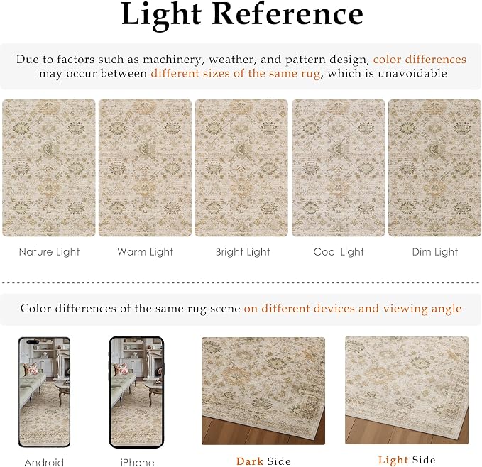 Beige 6x9 Area Rug Non Slip Vintage Living Room Distressed Machine Washable - Image 6