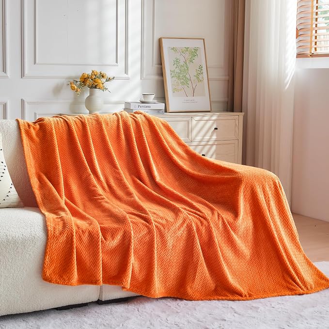NEWCOSPLAY Super Soft Queen Blanket Orange Premium Silky Flannel Fleece Leaves - Image 9