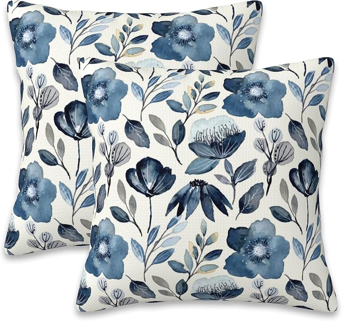 Throw Pillow Covers Blue Floral Pillow Covers 18x18 Inch Set of 2 Throw Pillows by Naqiuli