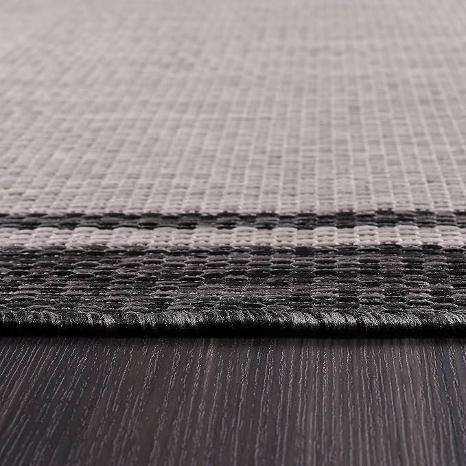 CAMILSON Indoor Outdoor Rug, 9x12 Bordered Gray Modern Area Rugs - Image 3