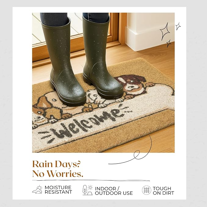 Coir Door Mats 17" X 30", Non-Slip Sturdy, PVC Backed Heavy Duty, 5 Welcoming - Image 9
