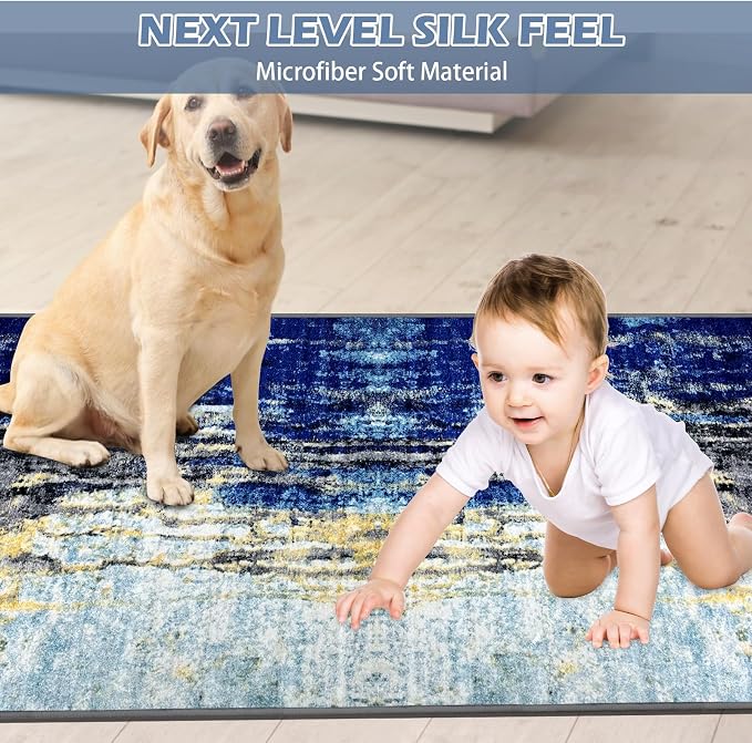 Runner Rug Washable 3x48 FT, Non Slip Rubber Backing Abstract Carpet, Soft Area - Image 2