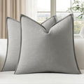 EMEMA Decorative Linen Throw Pillow Covers 24x24 Inch Light Grey Boho Farmhouse by EMEMA