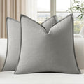 EMEMA Decorative Linen Throw Pillow Covers 22x22 Inch Light Grey Boho Farmhouse by EMEMA