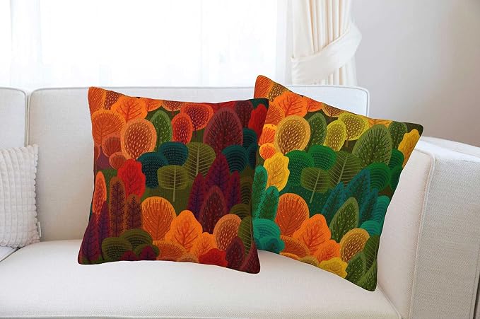 bassyil Fall Forest Throw Pillow Covers Decorative Linen Pillow Cases Set of 2 - Image 3