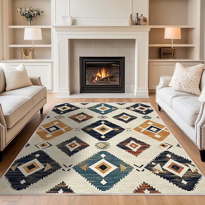 5x7 Western Aztec Area Rug Southwestern Tribal Black Beige Tan Rug Non Slip Low by Unknown