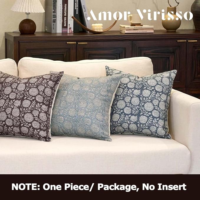 Amor Virisso Floral Throw Pillow Covers 18x18 Block Print Pillow Covers Vintage - Image 6