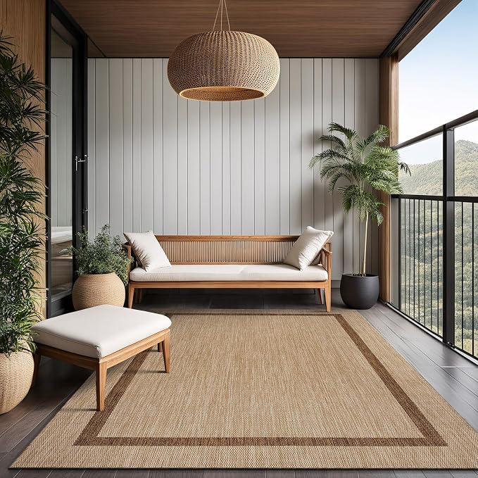 Bordered Outdoor Rug 5x7 Washable Outside Carpet - Image 7