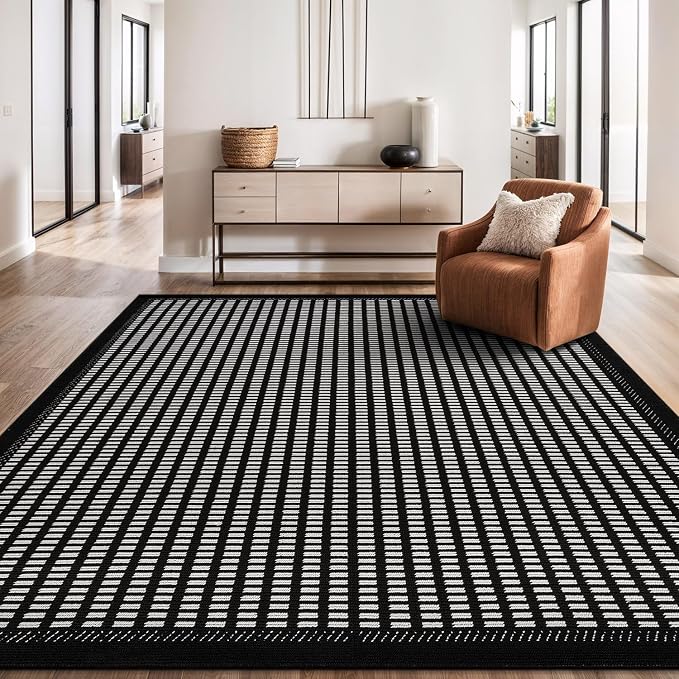 Beverly Rug Micro Loop Area Rug Black/White 8x10 Geometric Modern Luxury Zebra - Image 9