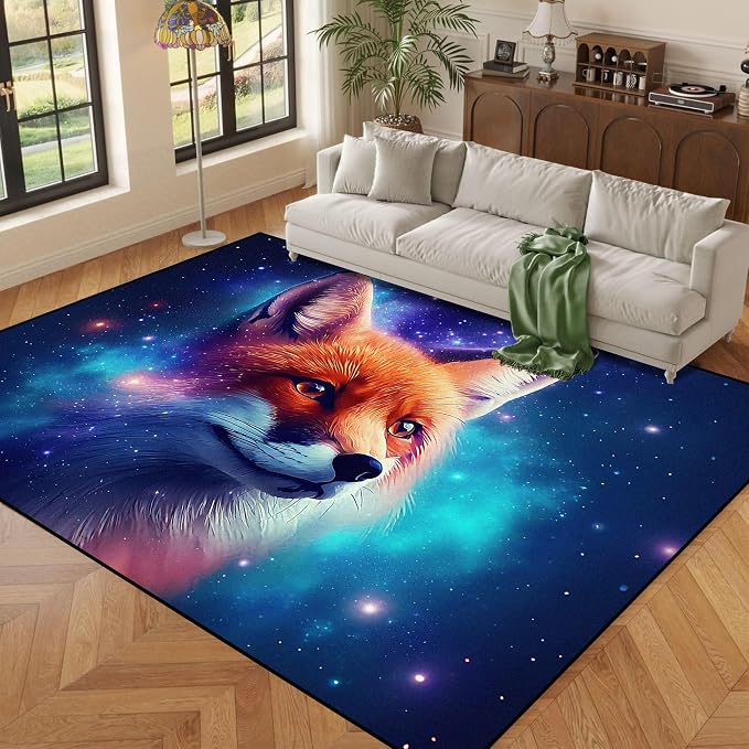5' X 7' Galaxy Fox Rug 3D Cute Foxes Area Rugs - Image 4