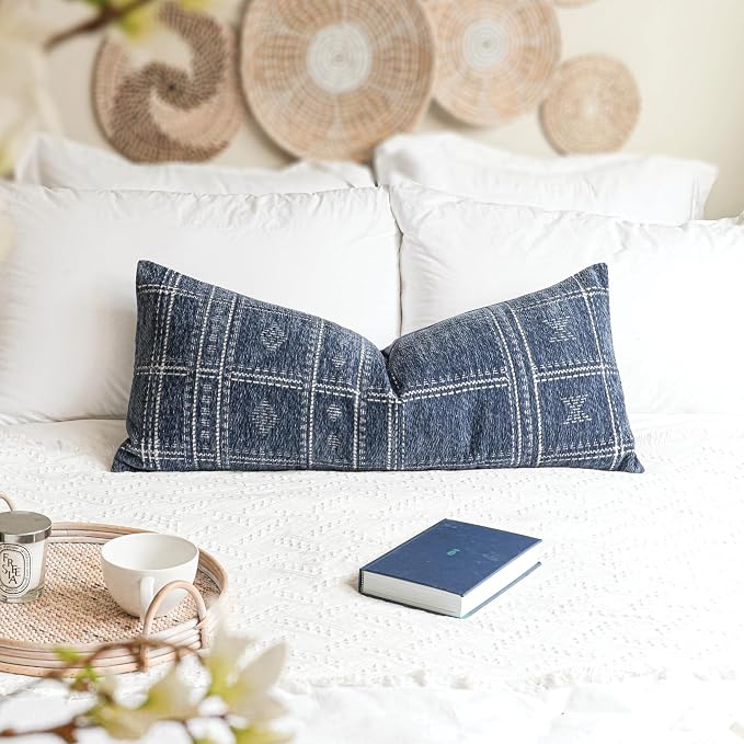 BlissBlush Dark Blue Boho Lumbar Throw Pillow Cover 14X36, Decorative Long - Image 4
