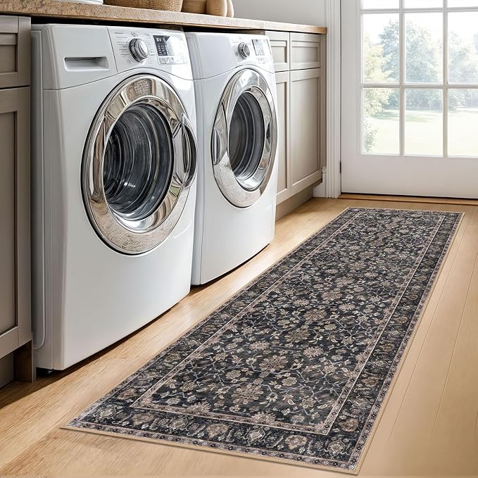 KUTA Runners for Hallways 2x6, Vintage Floral Rug Non-Slip Washable Kitchen - Image 3