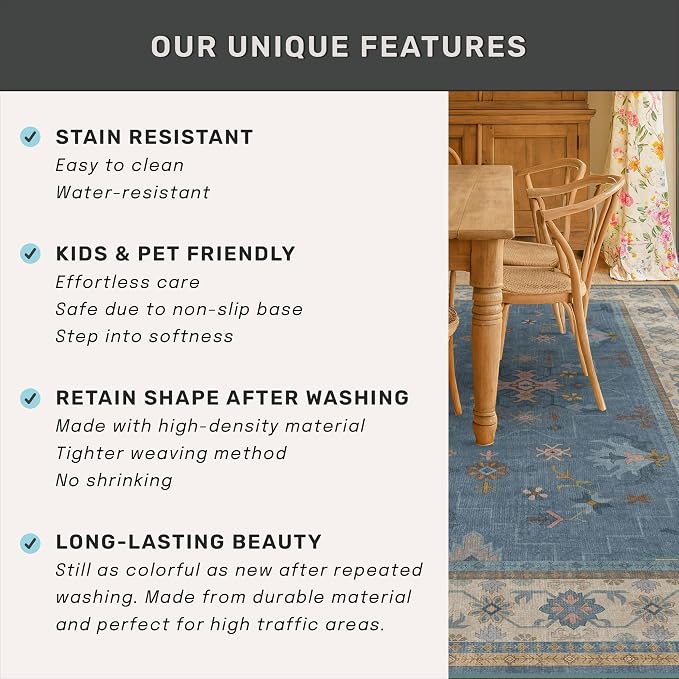 Boho 2'6"x10' Wide Runner Rugs for Hallway Non Skid- 10ft Light Blue Washable - Image 7