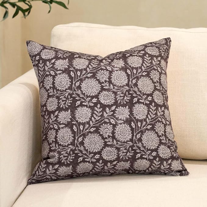 Amor Virisso Floral Pillow Covers 18x18 Throw Pillow Covers Vintage Block Print by AffordableFloralPrintMaker