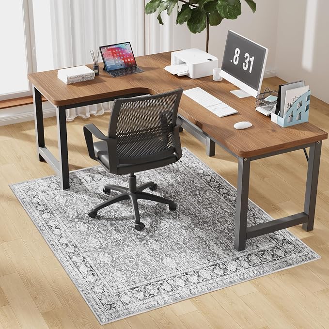 Modern Grey 50" x 60" Hard floor Chair Mats, Machine Wash Computer Chair Mat by FeelLifeEnjoyLifelmmerseYourselfInLife