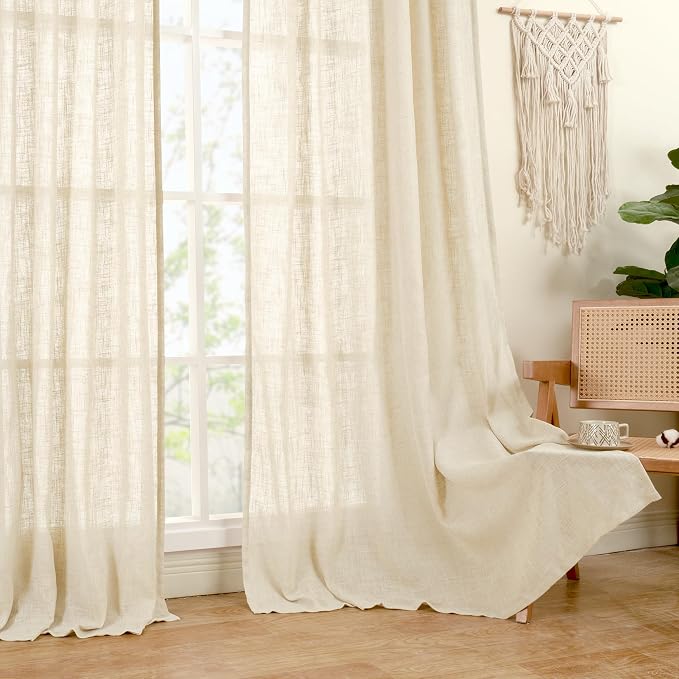 LAMIT Beige Linen Curtains for Living Room 84 inch Length, Light Filtering Semi - Image 9