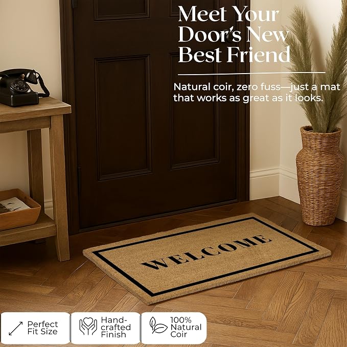Coir Door Mats 17" X 30", Non-Slip Sturdy, PVC Backed Heavy Duty, Welcome - Image 9