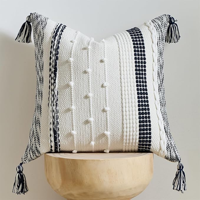 Boho Pillow Cover 18x18 Navy Blue by DEZENE