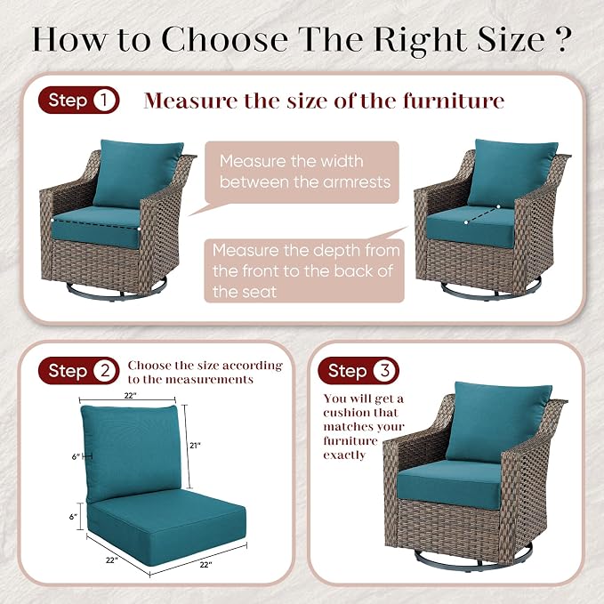 Luxury Outdoor Seat Cushion Set-22 x 24 x 6 Inch Outdoor Chair Cushions - Image 3