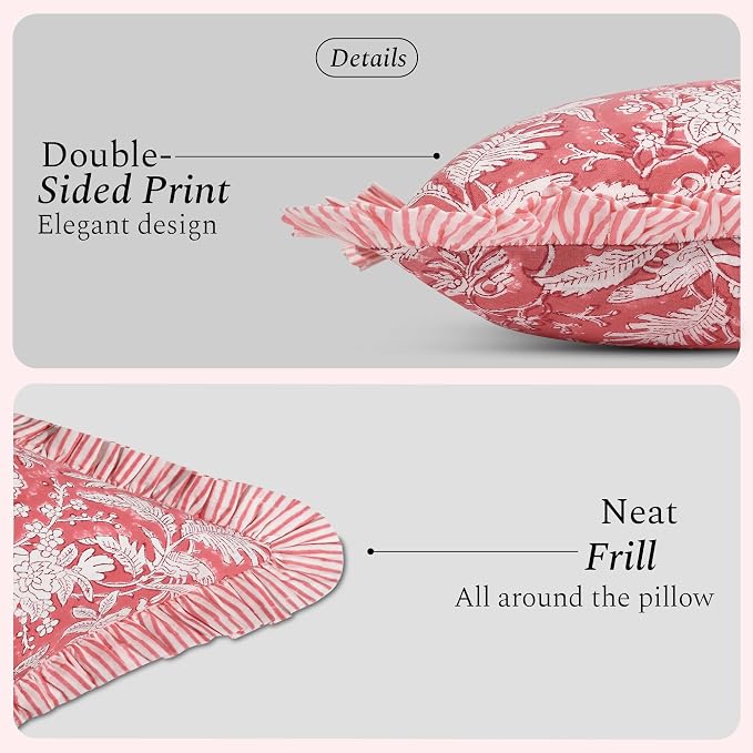 CPC Ruby Red 100% Cotton Block Print Ruffle Sham Cover 20X30 inch Pack of 2 - Image 2