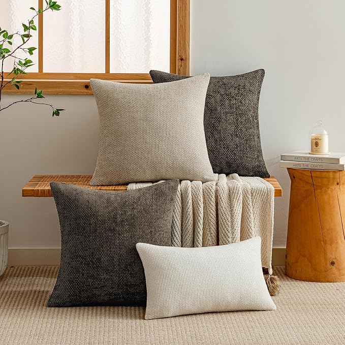 a moment Dark Brown Chenille Throw Pillow Covers 18x18 Inch Pack of 2 Modern - Image 6