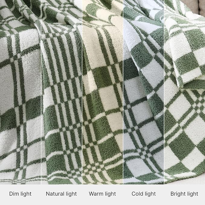WRENSONGE Checkered Throw Blanket, Olive Green Soft Cozy Fluffy Warm Hand Made - Image 6