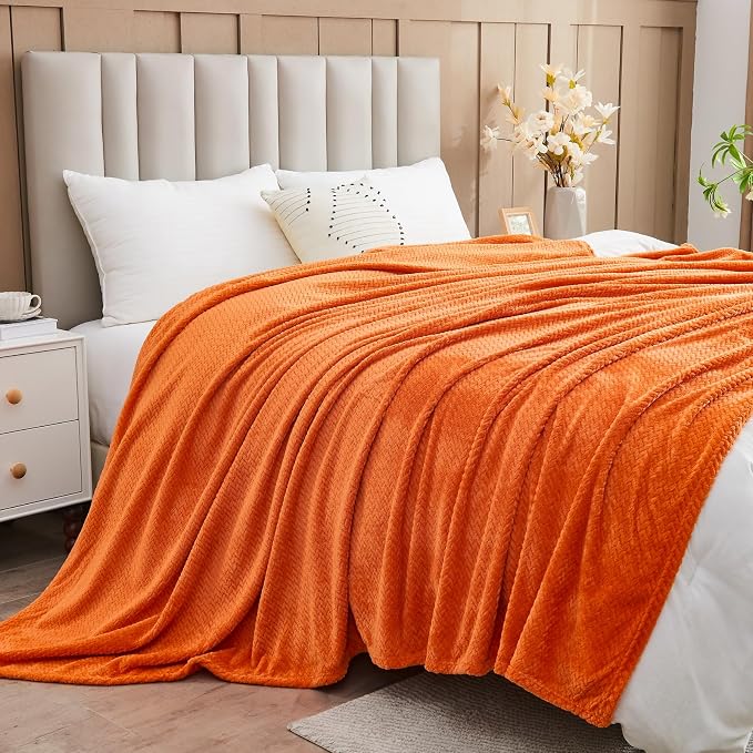 NEWCOSPLAY Super Soft Queen Blanket Orange Premium Silky Flannel Fleece Leaves - Image 3