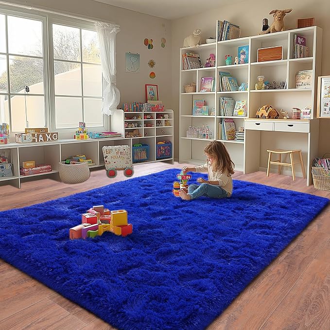 Large Fuzzy Rug 8x10 Feet Blue Fluffy Rug - Image 6