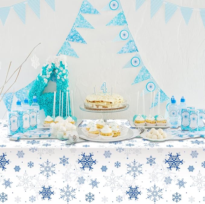 1 Pieces Snowflake Christmas Party Tablecloth Decorations, Plastic White - Image 6