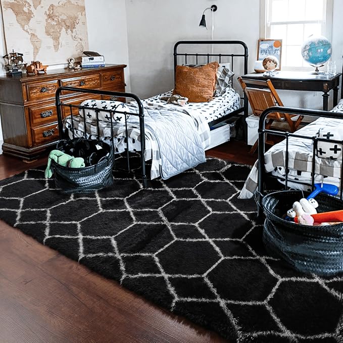ONASAR Area Rugs for Living Room Bedroom, 5x8 Washable Fluffy Black and White - Image 8